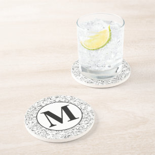 Monogram Modern White and Grey Terrazzo Pattern Coaster
