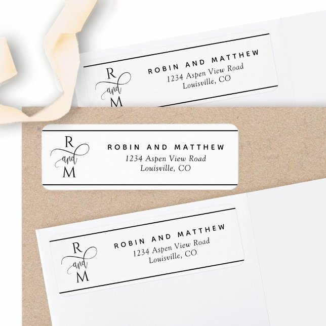 Monogram Modern White et Black Adresse de retour (Créateur téléchargé)