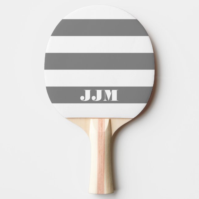 Monogram Modern White, Grey Stripe Ping Pong Paddle (Front)