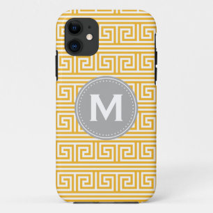 Monogram Modern Yellow Greek Key Pattern iPhone 11 Case