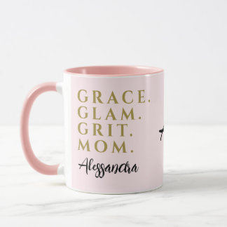 Monogram Mom Quote Inspirational Pastel Pink Gold Mug