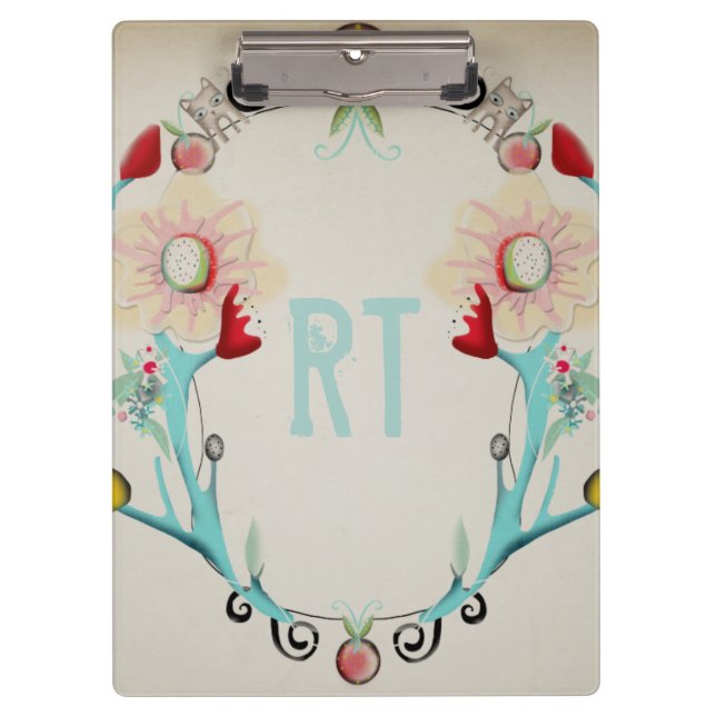 Monogram Monogramed Whimsical Vintage Clipboard (Front)