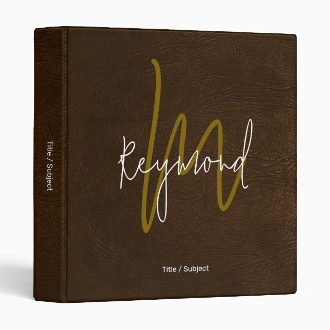 Monogram Monogrammed brown leather  Binder (Front/Spine)