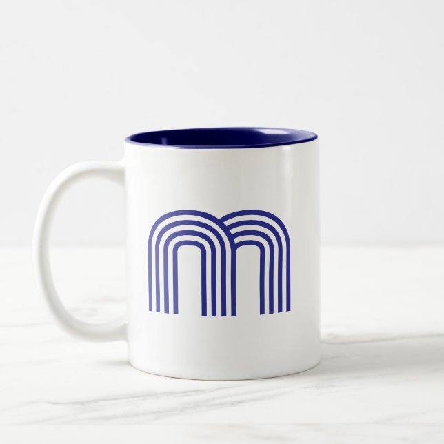 Monogram Monogrammed Initial Blue Modern Simple  Two-Tone Coffee Mug (Left)