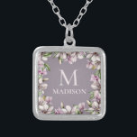 Monogram Monogrammed Magnolia Floral Personalized Silver Plated Necklace<br><div class="desc">This stylish design features your personalized name and monogram surrounded by a frame of magnolia flowers. Personalized by editing the text in the text boxes provided #accessories #jewellery #necklaces #magnolia #floral #gifts #monogram #monogrammed #personalizedgifts</div>