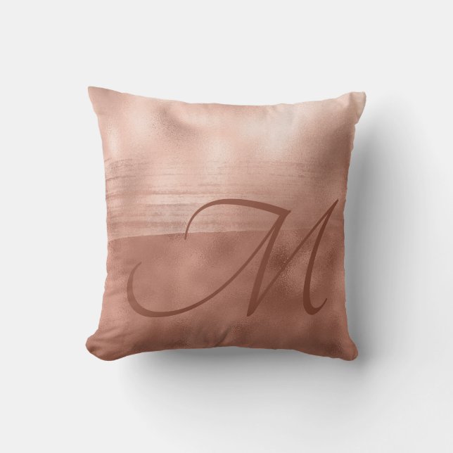 Monogram Monogrammed Rose Gold Luxury Brush Stroke Throw Pillow (Front)