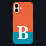 Monogram Monogrammed Simple Modern Orange Blue iPhone 16 Plus Case<br><div class="desc">Monogram Monogrammed Simple Modern Orange Blue Phone 16 Plus Case features your custom personalized initial on an orange and blue colorblock background. Personalize by editing the text in the text box provided. Font and font colour can be changed by personalizing. Perfect as a gift for him or her for birthday,...</div>