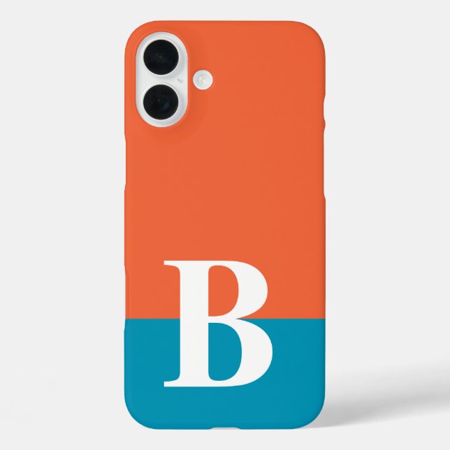 Monogram Monogrammed Simple Modern Orange Blue Case-Mate iPhone Case (Back)