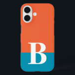 Monogram Monogrammed Simple Modern Orange Blue iPhone 16 Case<br><div class="desc">Monogram Monogrammed Simple Modern Orange Blue Phone 16 Case features your custom personalized initial on an orange and blue colorblock background. Personalize by editing the text in the text box provided. Font and font colour can be changed by personalizing. Perfect as a gift for him or her for birthday, Christmas,...</div>