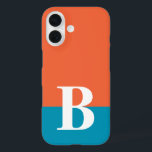 Monogram Monogrammed Simple Modern Orange Blue iPhone 16 Case<br><div class="desc">Monogram Monogrammed Simple Modern Orange Blue Phone 16 Case features your custom personalized initial on an orange and blue colorblock background. Personalize by editing the text in the text box provided. Font and font colour can be changed by personalizing. Perfect as a gift for him or her for birthday, Christmas,...</div>