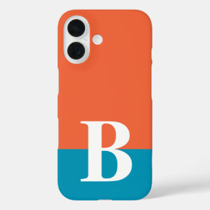Monogram Monogrammed Simple Modern Orange Blue iPhone 16 Case