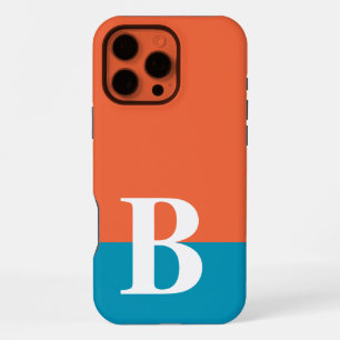 Monogram Monogrammed Simple Modern Orange Blue iPhone 16 Pro Max Case