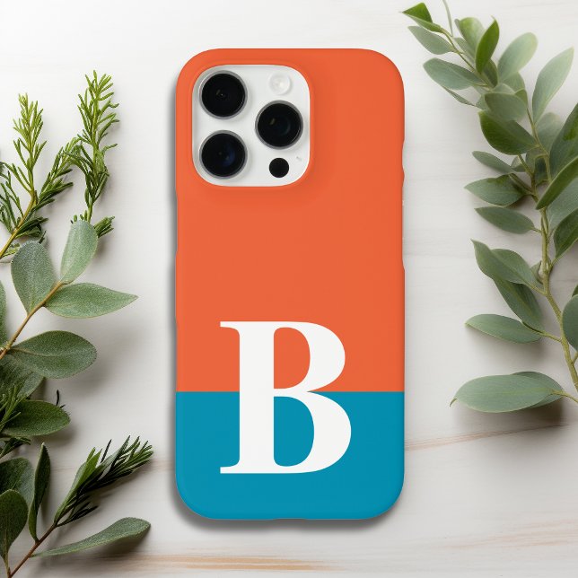 Monogram Monogrammed Simple Modern Orange Blue iPhone Case (Creator Uploaded)