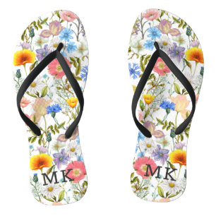 Monogram Monogrammed Spring Country Floral Pattern Flip Flops