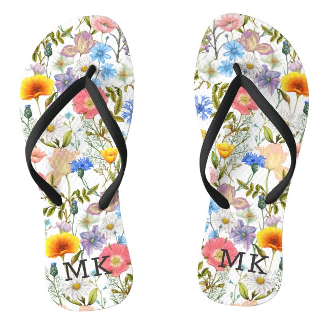 Monogram Monogrammed Spring Country Floral Pattern Flip Flops (Footbed)