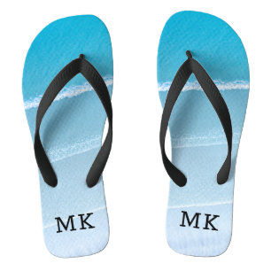 Monogram Monogrammed Waves Tropical Beach Vibes Flip Flops