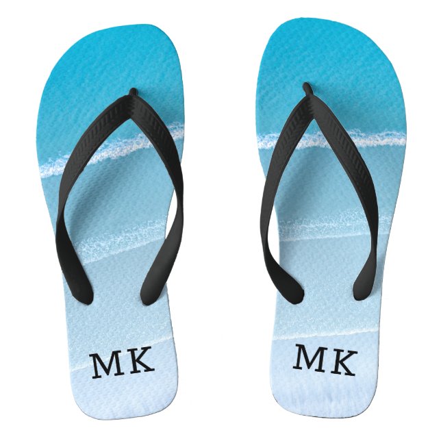 Monogram Monogrammed Waves Tropical Beach Vibes Flip Flops (Footbed)