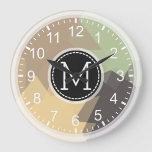 Monogram Mosaic Modern Pop Colourful Large Clock