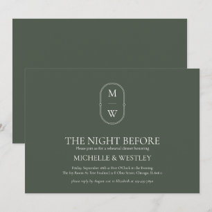 Monogram Moss Green Wedding Rehearsal Dinner Invitation