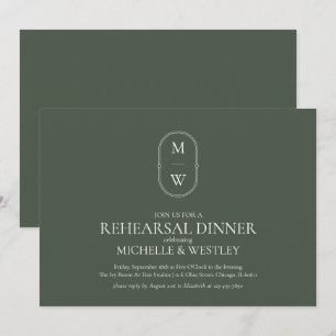 Monogram Moss Green Wedding Rehearsal Dinner Invitation