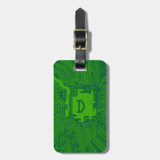 monogram motherboard computer circuit - dark green luggage tag