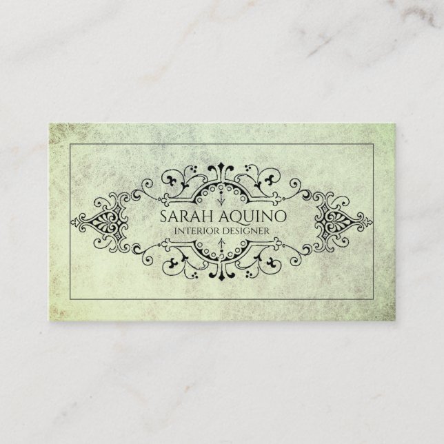 Monogram Mottled Green Texture Interior Designer Calling Card (Front)