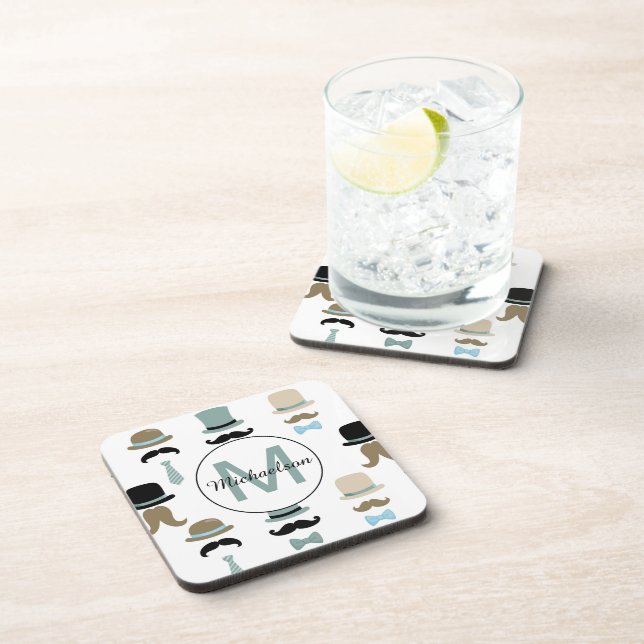 Monogram Moustache and Hat Pattern Coaster (Right Side)
