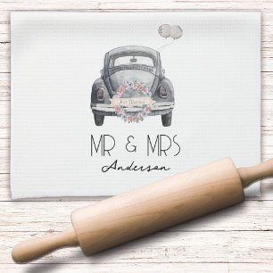 Monogram Mr & Mrs Just Married Kitchen Towel
