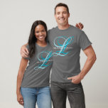 Monogram Mr. & Mrs. Shirt<br><div class="desc">Created for his and hers couple, this short sleeve, cotton crew neck shirt is shown in the dark grey colour with large two-tone double sample initials. You can customize this shirt to your liking, by clicking on customize button, look to right and find appropriate boxes. Choose your initials, shirt colour...</div>