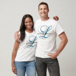Monogram Mr. & Mrs. Shirt<br><div class="desc">Created for his and hers couple, this short sleeve, cotton crew neck shirt is shown in the white colour with large two-tone double sample initials. You can customize this shirt to your liking, by clicking on customize button, look to right and find appropriate boxes. Choose your initials, shirt colour etc....</div>