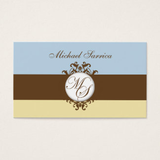 Monogram MS Brown Damask Blue Cream Gift Tag