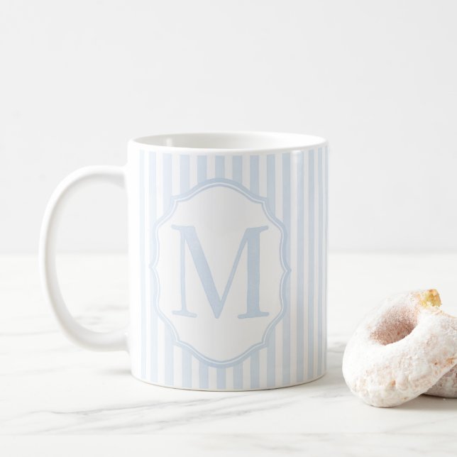 Monogram Mug Letter M, Blue Striped (With Donut)