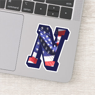 Monogram N American Flag Letter N Initial USA