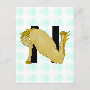 Monogram N Cartoon Horse Personalised Postcard