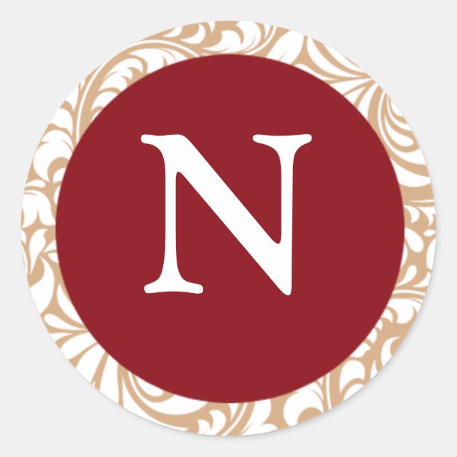 Monogram N Cranberry Colour Design Designer Weddin Classic Round Sticker (Front)