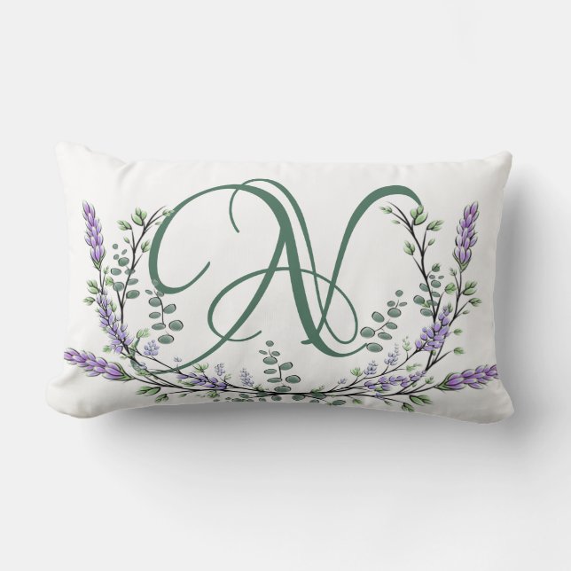 Monogram N Lavender Eucalyptus Lumbar Pillow (Front)