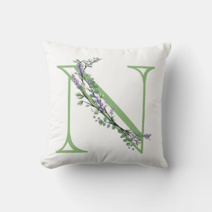 Monogram N Lavender Eucalyptus Throw Pillow