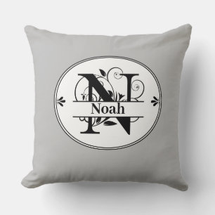 Monogram N, with full name and colorchoice Throw Pillow