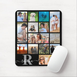 Monogram Name 14 Photo Collage Custom Color Mouse Pad