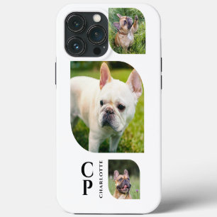 Monogram Name 3 Photo Collage Simple Modern iPhone 13 Pro Max Case