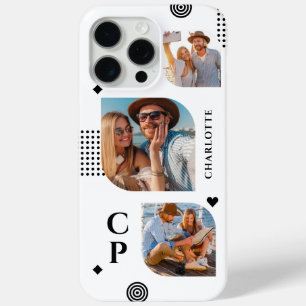 Monogram Name 3 Photo Collage Trendy Modern iPhone 15 Pro Max Case