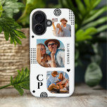 Monogram Name 3 Photo Collage Trendy Modern iPhone 16 Case<br><div class="desc">Monogram Name 3 Photo Collage Trendy Modern Phone 16 Cases features a photo collage of three of your favourite photos with your personalized name and monogram in elegant black script. Personalize by editing the text in the text boxes provided. Perfect for birthday, Christmas, Mother's Day and more. PHOTO TIP: centre...</div>