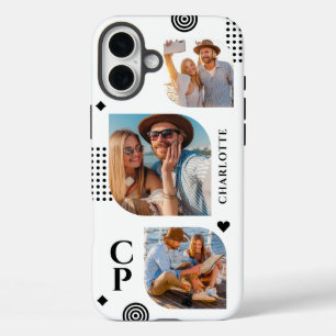 Monogram Name 3 Photo Collage Trendy Modern iPhone 16 Plus Case
