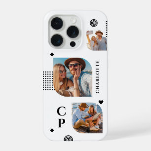 Monogram Name 3 Photo Collage Trendy Modern iPhone 15 Pro Case