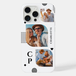 Monogram Name 3 Photo Collage Trendy Modern iPhone 15 Pro Max Case