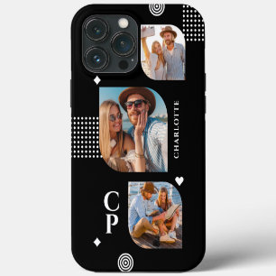 Monogram Name 3 Photo Collage Trendy Modern iPhone 13 Pro Max Case