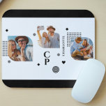 Monogram Name 3 Photo Collage Trendy Modern Mouse Pad<br><div class="desc">Monogram Name 3 Photo Collage Trendy Modern Mouse Pads features a photo collage of three of your favourite photos with your personalized name and monogram in elegant black script. Personalize by editing the text in the text boxes provided. Perfect for birthday, Christmas, Mother's Day, Father's Day, best friends and more....</div>