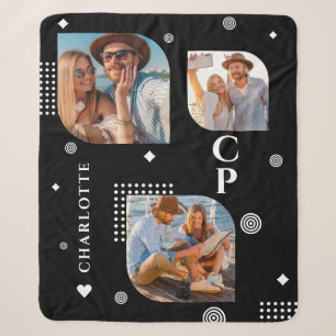 Monogram Name 3 Photo Collage Trendy Sherpa Blanket