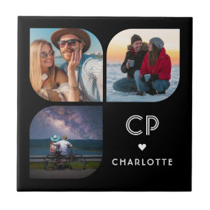 Monogram Name 3 Photo Modern Trendy Simple Tile