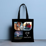 Monogram Name 3 Photo Modern Trendy Simple Tote Bag<br><div class="desc">Monogram Name 3 Photo Modern Trendy Simple Tote Bags features three of your favorite photos with your personalized name and monogram in elegant black script. Personalize by editing the text in the text boxes provided. Perfect for birthday, Christmas, Mother's Day, baby showers, bridal showers, mom, sister, cousins, best friends and...</div>